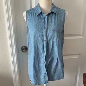 Levi's Light Blue Star Polka Dot Sleeveless Shirt